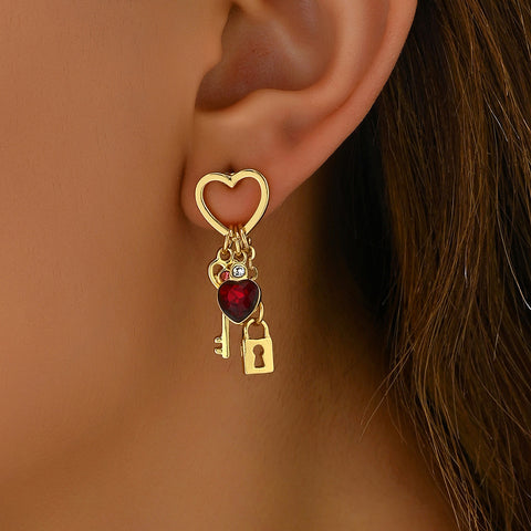 Boucles d'oreilles de luxe Saint-Valentin avec strass en forme de cadenas, série « Love », boucles d'oreilles fantaisie en forme de cadenas pour femmes