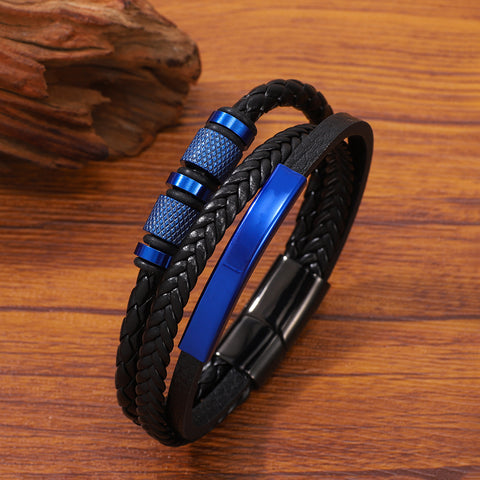 Buy Stainless Steel Multi-Colored Hand-Woven Men'S Leather Bracelet online at Fashionner.