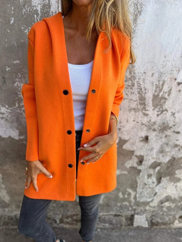 Cardigan décontracté à capuche simple boutonnage, veste de mode ample de couleur unie, vêtements pour femmes printemps et automne