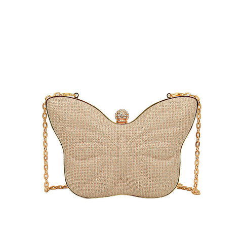 Sac bandoulière en métal pour femme à motif papillon, rayures et bouton-pression