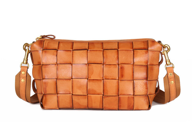 Vintage Handwoven Shoulder Bag With Vegetable Tanned Top Layer Cowhide - Fashionner