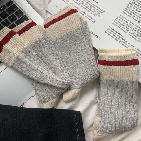 Vintage Stripe Thick Needle Sweater Gray Socks - Fashionner