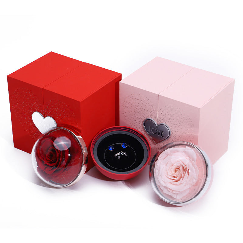 Creative Eternal Rose Box Eternal Soap Flower Jewelry Box Ring Necklace Storage Case Valentines Surprise Gift - Fashionner