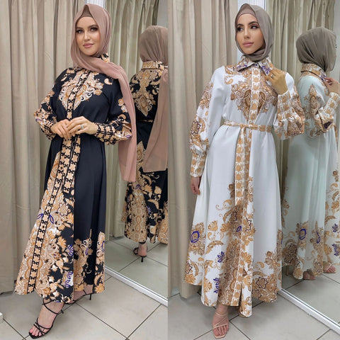Robe trapèze à imprimé arabe pour femme musulmane