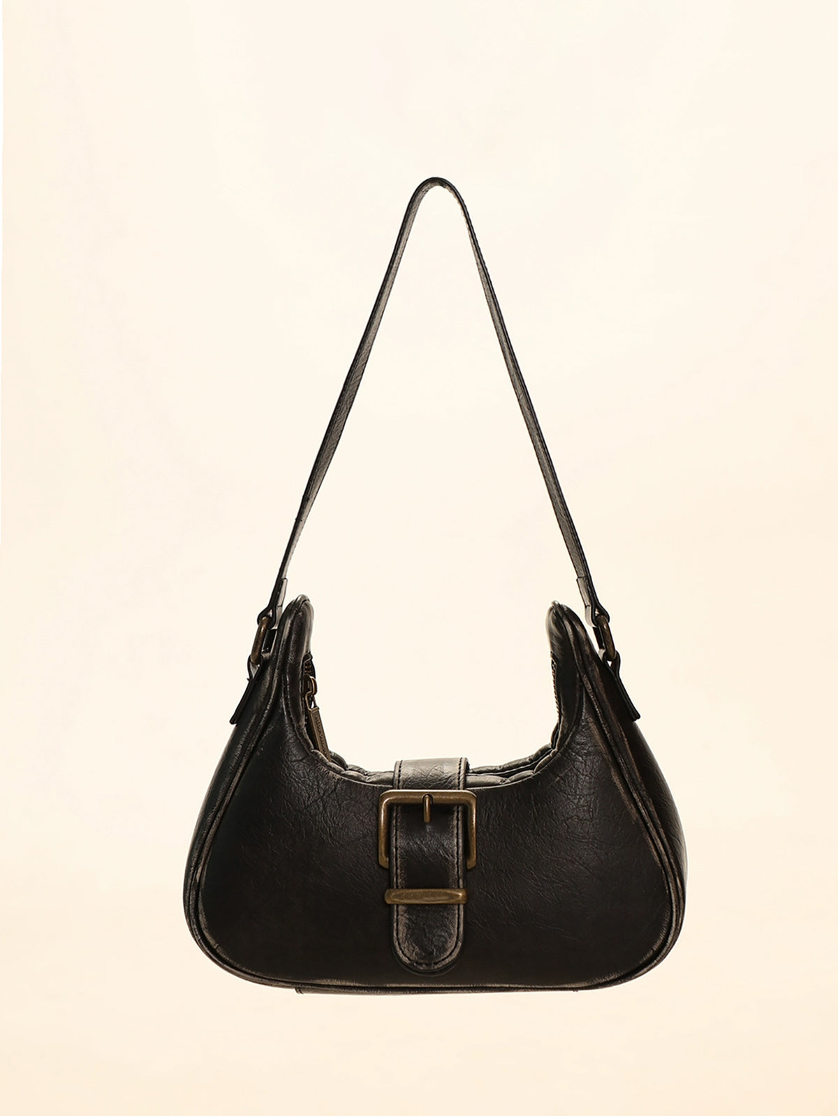 Vintage Vegetable Tanned Brushed Distressed Leather Pin Buckle Shoulder Bag - Fashionner