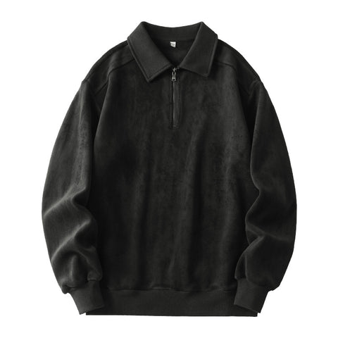 Sweat-shirt tendance à col à revers et demi-fermeture éclair, haut chaud polaire à manches longues pour hommes - Vêtements pour hommes