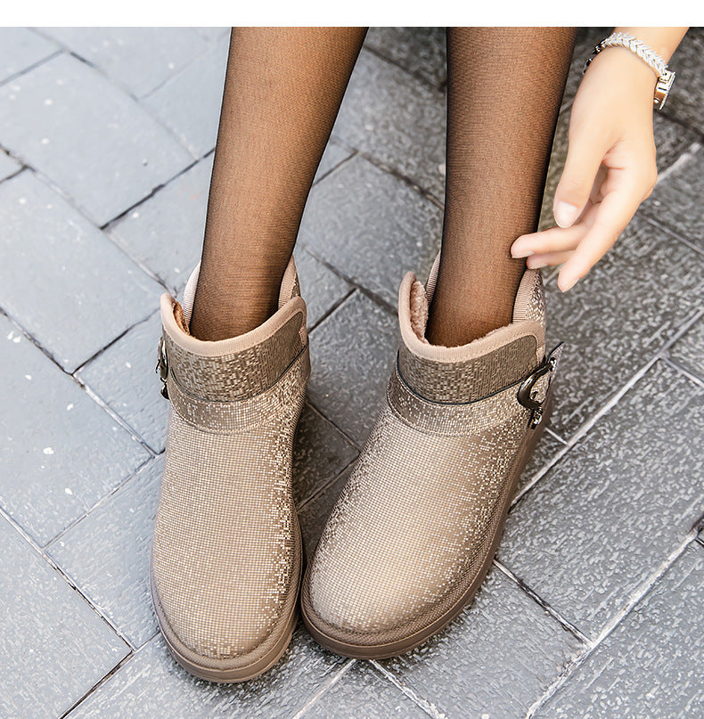 Snow Boots Women Winter Fleece-lined Thicken One Pedal Cotton Shoes Women Ankle Boots - Fashionner