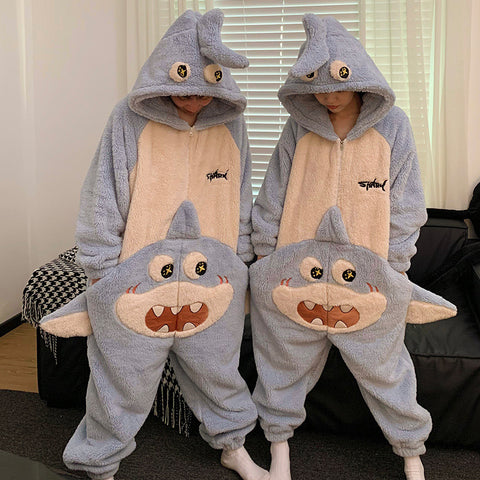 Combinaison mignonne de dessin animé, vêtement d'intérieur, pyjama une pièce pour couple, en polaire corail épaisse pour l'hiver, pour femme, vêtements d'intérieur
