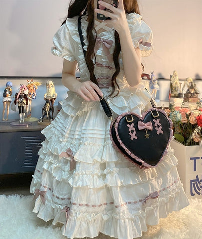 Sac à bandoulière portable en dentelle avec nœud de cœur croisé et jolie forme de cœur