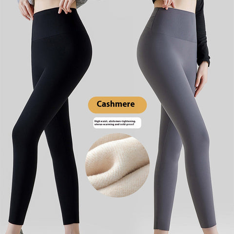 Legging Cachemire Taille Haute Hiver Chaud Uni Peluche Pantalon Mode Slim Vêtements Femme