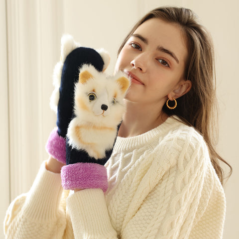 Gants d'hiver en peluche animaux pour femmes