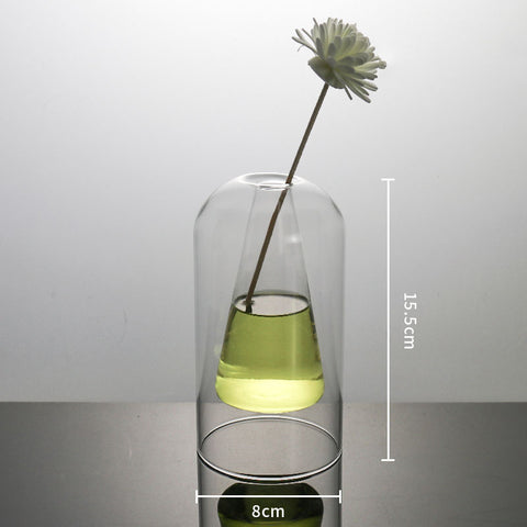 Vases Vase en verre Décoration d'intérieur Décoration de chambre Décoration de mariage moderne Pot de fleurs hydroponique Double récipient en verre Ornement artisanal