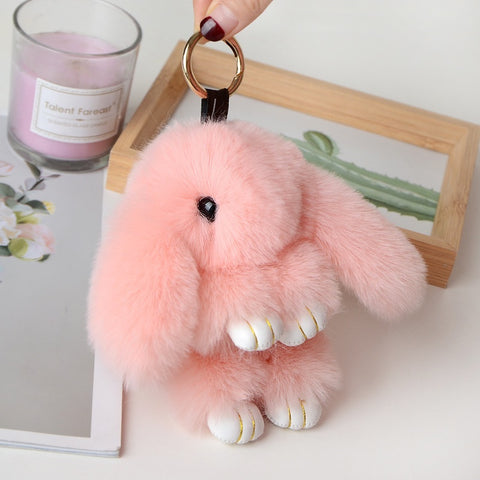 Décoration de porte-clés de voiture avec pendentif en fourrure de lapin