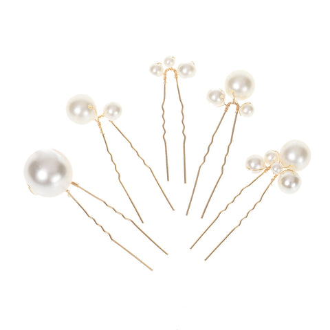 A Group Of 5 High-bright Pearls U-shaped Hairpin Pins