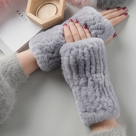 Gants doux, chauds et épais en fourrure de lapin Rex