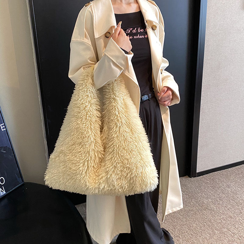 New Autumn And Ainter Plush Handbags Large-capacity Shoulder Armpit Bag Cute Fashion Luxury Designer Tote Bags For Women Trend - Fashionner