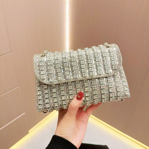 Sac à bandoulière simple et tendance pour femme, petit sac de dîner incrusté de diamants