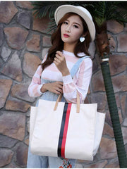 Canvas Ladies Work Bag Women Tote Hand Bag Shoulder Bag for Women Fashion Lady Shopping Canvas Stripe Tote Bags Female Handbags - Fashionner