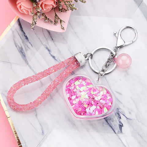 Pendentif porte-clés cœur créatif en acrylique rempli d'huile