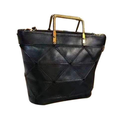 All-match Geometric Stitched Cowhide Women's Bag Work Commute Literary Handbag - Fashionner