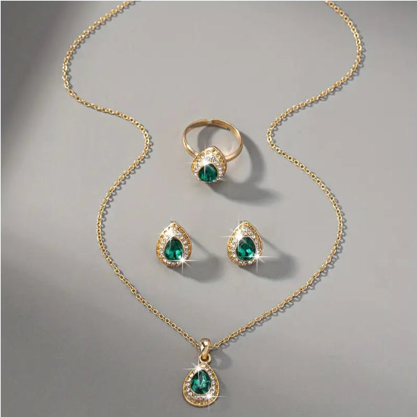 Buy Jewelry Suit Women'S Water Drop Gem Series Necklace Earring Ring Bracelet Four-Piece Set online at Fashionner.