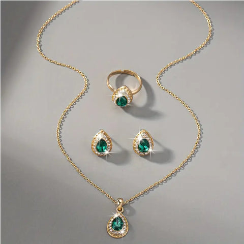 Buy Jewelry Suit Women'S Water Drop Gem Series Necklace Earring Ring Bracelet Four-Piece Set online at Fashionner.