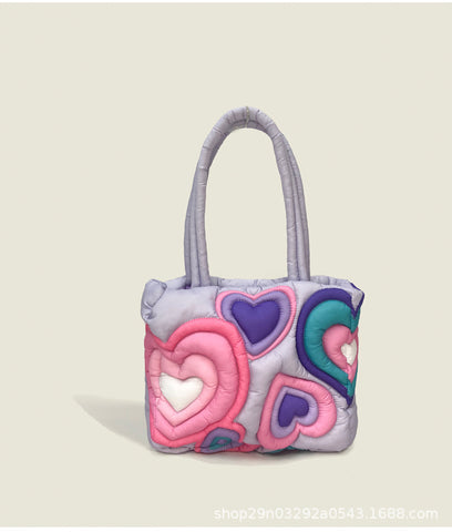 Down For Women Large Capacity Large Bag Heart Printing Fluffy - Fashionner
