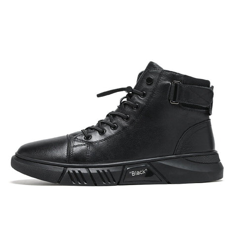 Men's shoes new autumn and winter leather plush Martin boots casual men's running high rise sports shoes - Fashionner