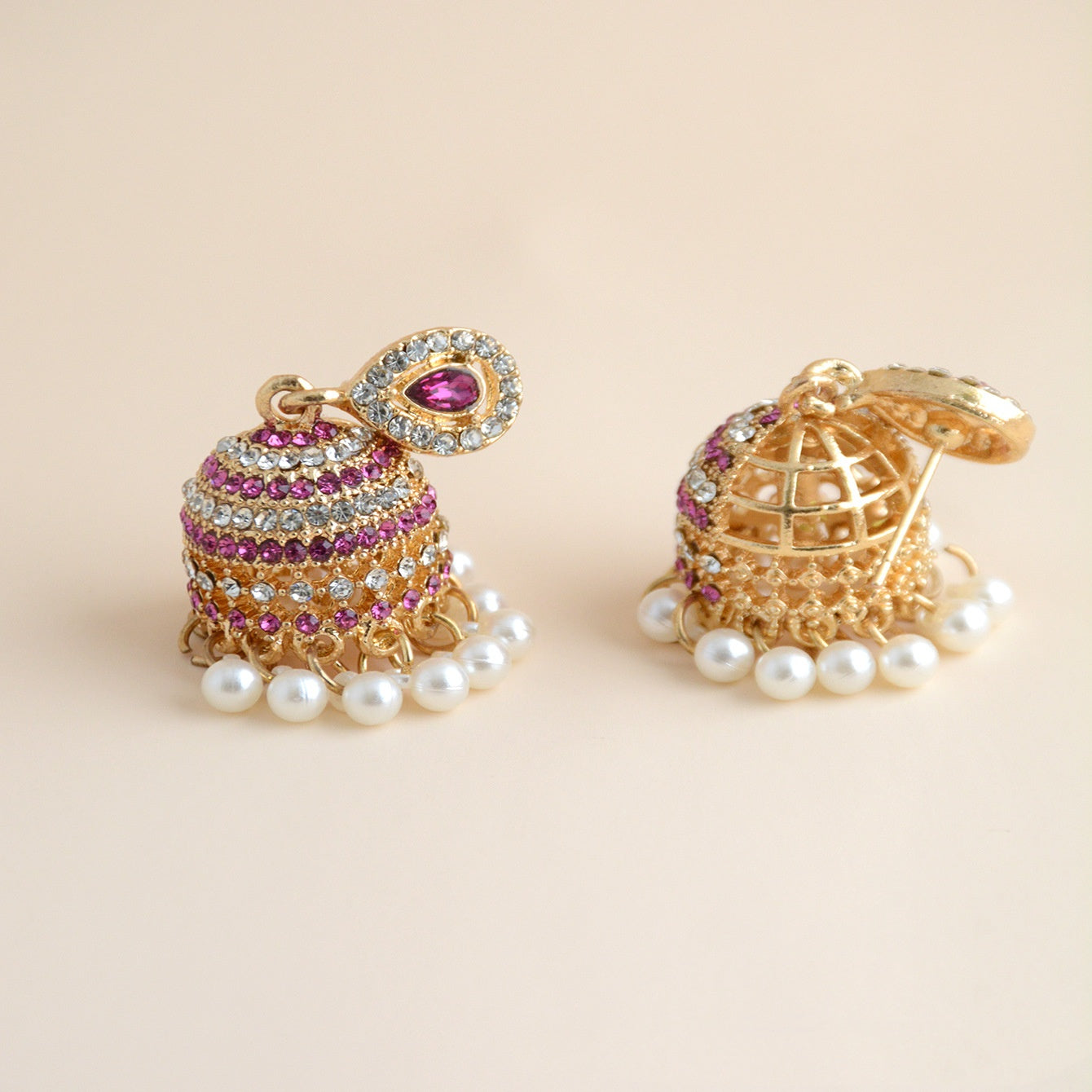 Buy Vintage Bohemian Diamond-Encrusted Pearl Bell Earrings For Women online at Fashionner.