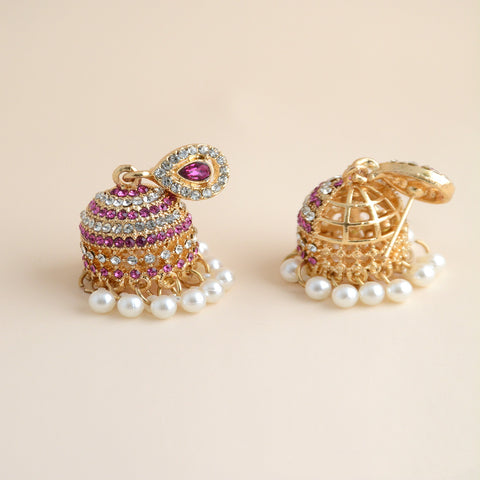 Buy Vintage Bohemian Diamond-Encrusted Pearl Bell Earrings For Women online at Fashionner.