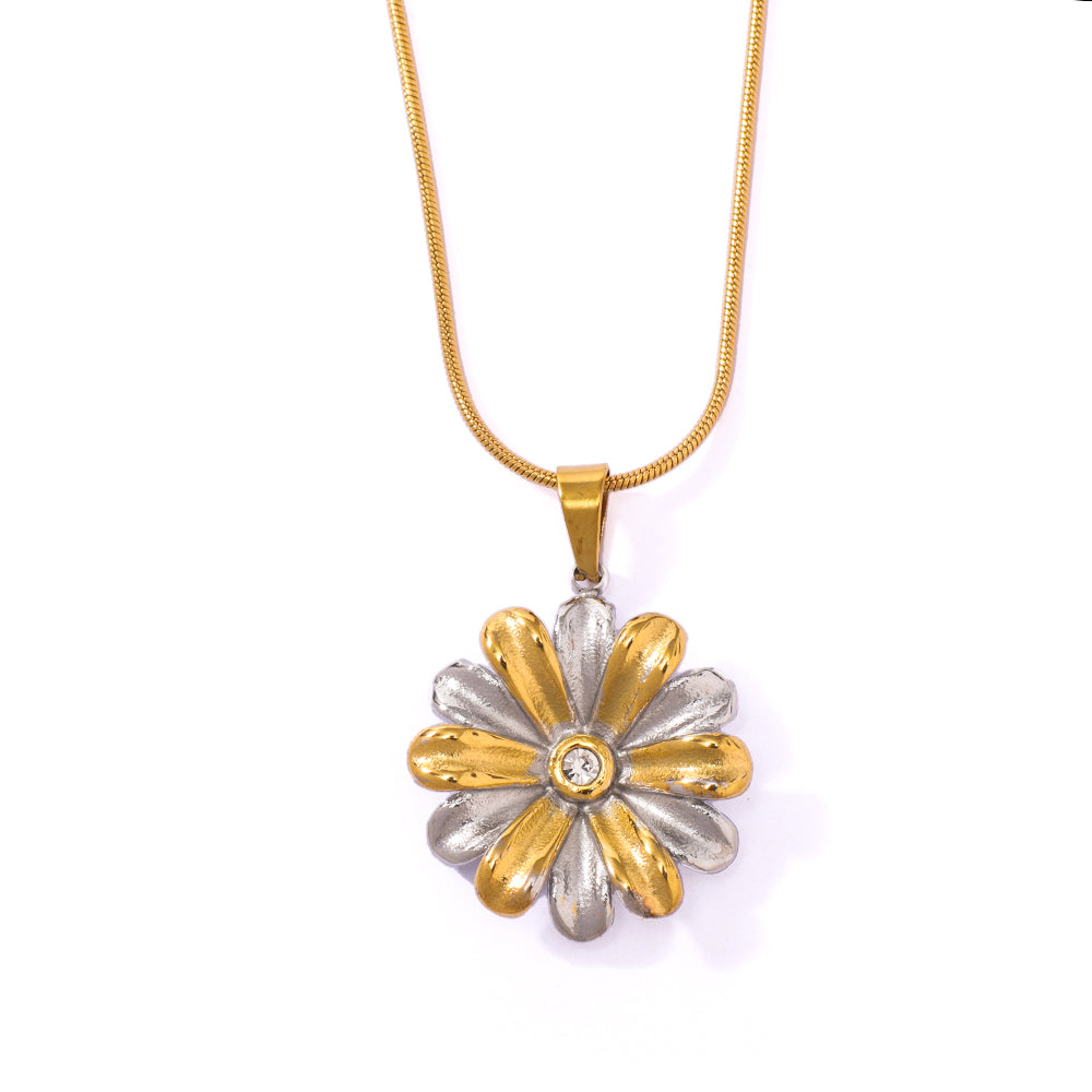 Buy Stainless Steel Double-Color Flower-Shaped Pendant Necklace online at Fashionner.
