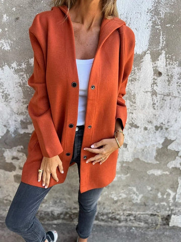 Cardigan décontracté à capuche simple boutonnage, veste de mode ample de couleur unie, vêtements pour femmes printemps et automne