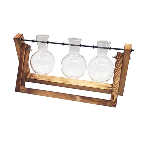 Support en bois pivotant Vase en verre pour plantes hydroponiques