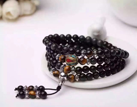 Obsidian couple beads bracelet