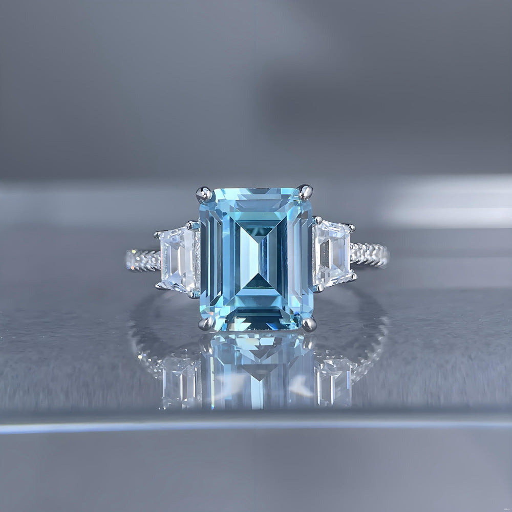 Buy New S925 Silver Ring With An Rectangular Aquamarine Womens Style online at Fashionner.