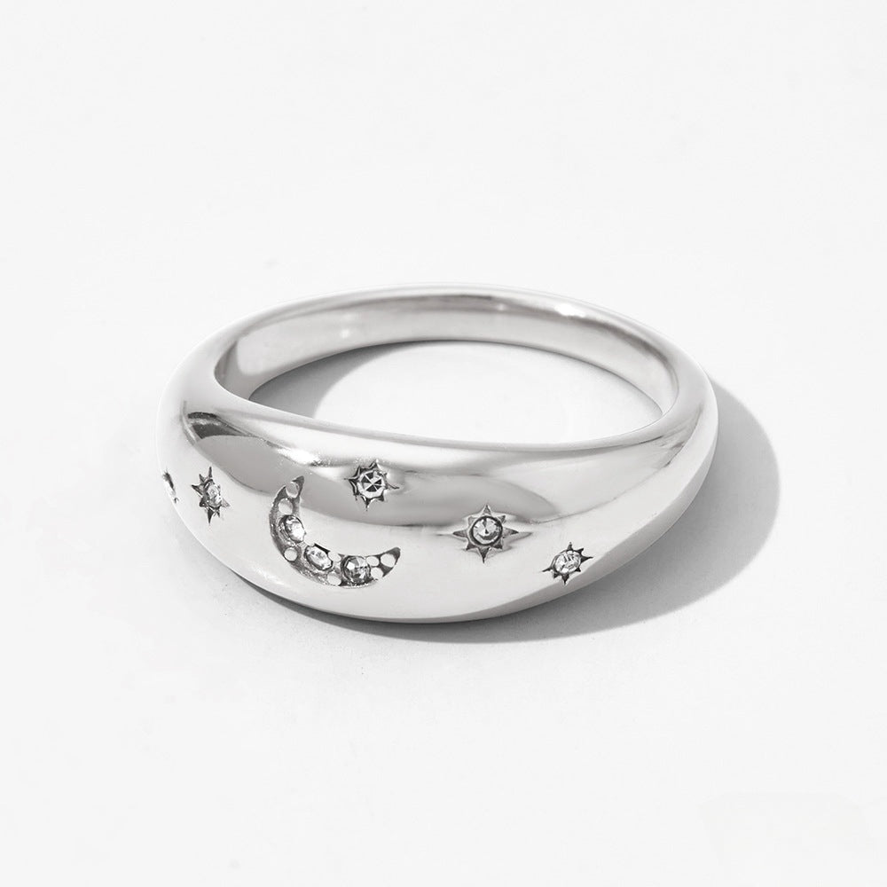 Buy Stainless Steel 18K Gold Star And Moon Ring Jewelry online at Fashionner.