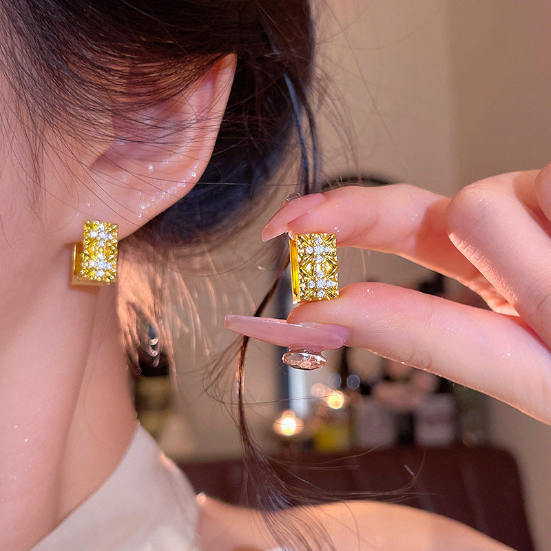 Buy Ultra-Shimmering Zircon Geometric Stud Earrings online at Fashionner.