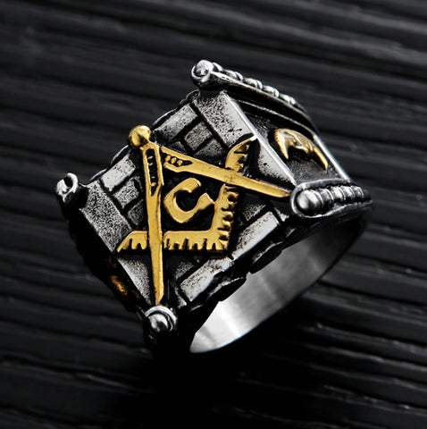 Bagues maçonniques pour hommes, or, soleil, lune, fabrication Punk, bijoux en argent polis à la main pour homme