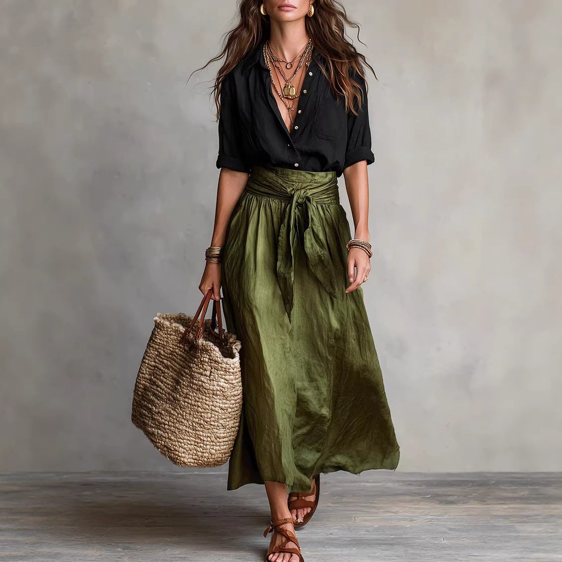 Buy Summer Short-sleeve Suits Fashion Casual Button-down Shirt Top And Straight Skirt Women's Two-piece Set online at Fashionner.