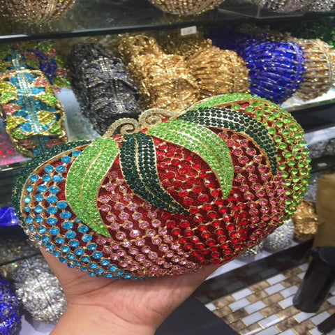 Sac à main Fruit et Légume Tomate Vide Métal Incrusté Diamant Plein Diamant de l'Eau