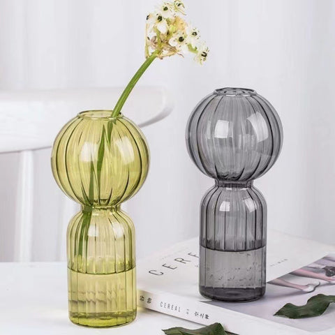 Vase en verre créatif ins, vase en verre transparent rayé, ornements décoratifs de table, vase simple pour fleurs hydroponiques