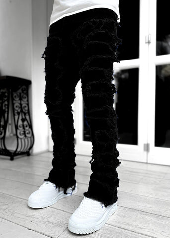 Men Trousers Individual Patched Pants Long Tight Fit Stacked Jeans For Mens Clothing - Fashionner