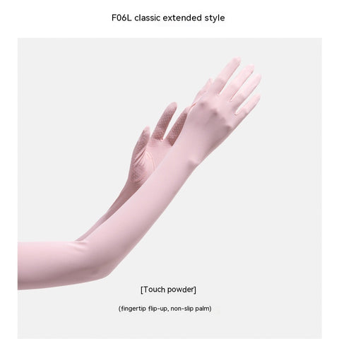 Gants manches longues femme en nylon et soie glacée de protection solaire UV - Manches longues de protection solaire d'été