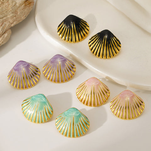 Buy Colorful Dripped-Oil Gold-Edged Shell Earrings online at Fashionner.