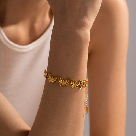 Bracelet papillon en acier inoxydable, élégant et assorti, de style européen et américain, pour femmes, bijoux de luxe délicats