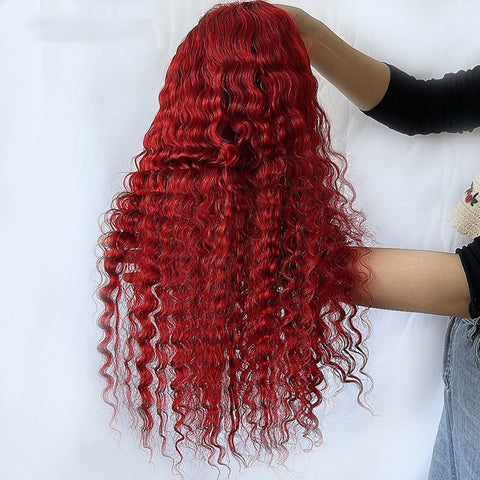 Perruque Cheveux Humains Rouge Vague Profonde Véritable Coiffe