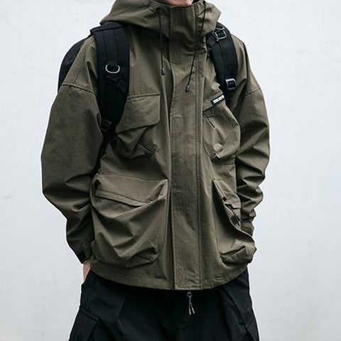 Veste à Capuche Homme, Coupe Ample, Poches 3D, Coupe-Vent Fonctionnel, Vêtement Décontracté