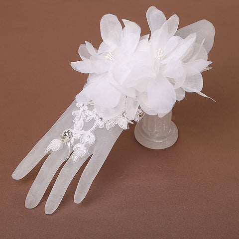 Gants de mariage courts en dentelle rouge et blanc pour mariée