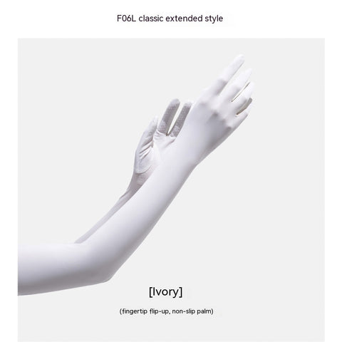 Gants manches longues femme en nylon et soie glacée de protection solaire UV - Manches longues de protection solaire d'été
