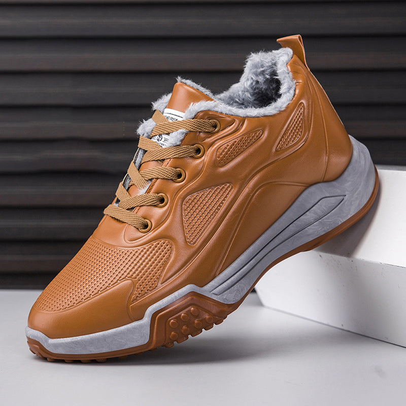 Single Cotton Casual Shoes Of The Same Style Men's Winter New Thickened Thermal Leather Shoes Fashion Korean Leather Plush Shoes - Fashionner